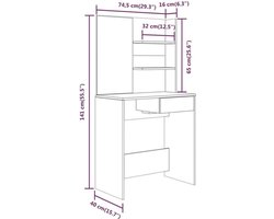 Make-uptafel met spiegel – Kaptafel – Schoonheidstafel – Make-up bureau – Dressing tafel – Stevig multiplex – Ruime opbergruimte – Beton grijs – 74,5x40x141 cm