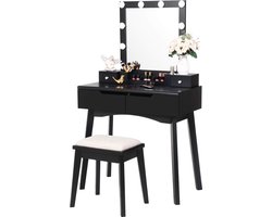 Make-uptafel met verlichte spiegel en ladekast - Zwart make up tafel