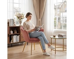 Make-uptafelstoel Schelpstoel Teddystof - Loungestoel met Armleuningen, Gouden Metalen Poten, Fauteuil Zwart voor Woonkamer en Slaapkamer - 42x44x76 cm - Vermissen