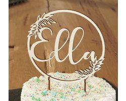 Makers Laser Studio Gepersonaliseerde taart topper met naam - Houten dooptaart