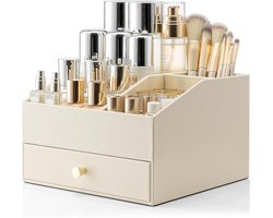 Makeup Organiser met 2 Lades - Makeup Tafel Organiser - Cosmetica Organiser voor Badkamer en Dressoir - Skincare - Beige