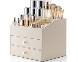 Makeup Organiser met 3 Lades - Makeup Tafel Organiser - Cosmetica Organiser voor Badkamer en Dressoir - Skincare Beige