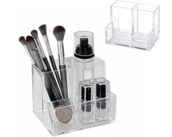Makeup Organizer Set van 2 - Badkamer Kast - Cosmetische Borstelhouder met 3 Compartimenten - Makeup Tafel Organizer voor Badkamer Spiegel en Bureau - Makeup Opslag