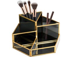 Makeup Organizer - Zwart - Make-up Tafel Organizer - Glazen Cosmetica Organizer - Retro Cosmetica Organizer - 5-voudige Huidverzorging Organizer