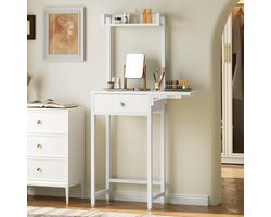 Makeup Tafel Ruimtebesparend – Make-Up Tafel voor Kleine Ruimtes Wit – Kaptafel voor Volwassenen - Makup Tafel met lade