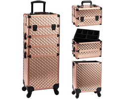 Makeup Trolley - make up koffer - visagie koffer - Beautycase Met Wielen - 4-in-1 aluminium - Vergrendelbare salonkoffer
