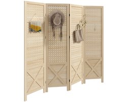 MakkelijkMooi 4 Panelen Roomdivider - Kamerscherm - Geïntegreerd Geperforeerd Paneel - Stevige Scharnieren -Lichte Houtkleur