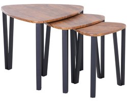 MakkelijkMooi Driehoekige Koffietafel Set - Salontafel - Walnoot Look Tafelblad - Elegant Set van 3 - Inschuifbaar door 3 Hoogtes
