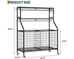 MakkelijkMooi Opbergkar Speelgoed/Sportartikelen - Zwart IJzer - Rek op Wieltjes - 2 Grote Vakken