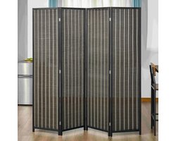 MakkelijkMooi Zwart/Bruin Roomdivider - Kamerscherm 180x180 - Scherm van Bamboe - Scheidingswand voor Thuis of Kantoor 4 delen