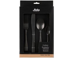 Maku Kitchen life Basisbestek mat zwart 16 stuks