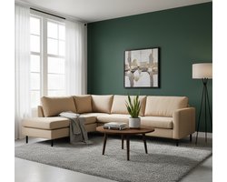 Malaga Luxe 4-zits Hoekbank Links Crème – Comfortabele Polyester Velours Bank 247x195x84 cm – Altameubel