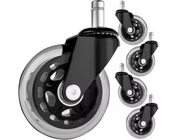 Malatec Transparante Bureaustoelwieltjes 11mm/75mm - Zwenkwielen - Set van 5 - Geschikt voor Harde Vloeren