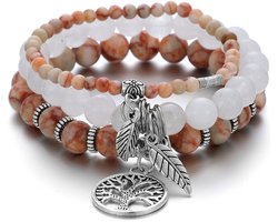 Malinsi® Armband Dames Set 3 Stuks - Kralen Steen Bruin 18cm rekbaar - Sieraden Armbanden Vrouw - Moederdag Cadeautje