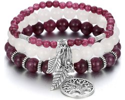 Malinsi® Armband Dames Set 3 Stuks - Kralen Steen Paars 18cm rekbaar - Sieraden Armbanden Vrouw - Moederdag Cadeautje