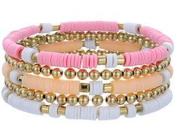 Malinsi® Armband Dames Set 5 Stuks - Roze Wit 18cm rekbaar - Sieraden Armbanden Vrouw - Moederdag Cadeautje