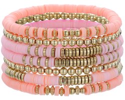 Malinsi® Armband Dames Set 7 Stuks - Roze Geel 18cm rekbaar - Sieraden Armbanden Vrouw - Moederdag Cadeautje