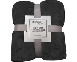 Malinsi® Fleece Deken - Zwart - Dekentje - Plaid - 150 x 200 - Fleecedeken - Bankhoes Sprei - Woondeken Bedsprei