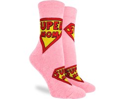 Malinsi® Grappige Sokken SuperMom - Leuke Huissokken Dames - Gekke Cadeaus Cadeautjes Volwassenen - Funny Socks Geschenkset met Tekst - Cadeau voor Vrouwen Mama Moeder Oma Superman - Moederdag Cadeautje Geschenk Giftset Verjaardag Kerstsokken