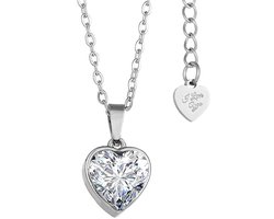 Malinsi® Ketting Dames Love Hartje - Zilverkleurig RVS - Kettingen Cadeau vrouw
