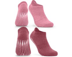 Malinsi® Sokken Antislip 2-Pack - 2 Paar Laag Roze - maat 36-41 - Yoga Enkelsokken - Huissokken Dames en Heren anti slip - Gripsokken voor Yoga Pilates Ballerina Ballet - Fietssokken Wielrensokken Fiets tennissokken & Voetbal