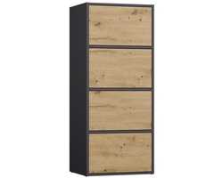 MALWA Alma - Dressoir / opbergkast - TIP-ON greeploos - 4 deuren - Antraciet en Eiken Artisan
