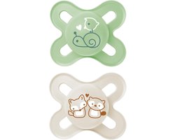 MAM Start Fopspeen 0-2 maanden - Latex Natuurlijk Rubber Zuigdeel - Symmetrische Vorm - Ventilatiegaten - Noppen Binnenkant - Afgeronde Randen - Praktische Steriliseer- en Transportbox - BPA/BPS-vrij - Veilig voor Pasgeborenen