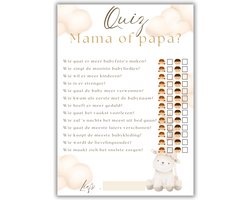 Mama of Papa Invulkaarten - Studio Claire - Babyshower Quiz Spel - 20x A6 Kaarten - mama of papa quiz - Perfect voor Gender Reveal, babyshower en Kraamfeest - Hello little world - babyshower spelletjes - babyshower meisje / jongen - babyshower spel