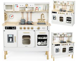 Mamabrum Houten kinderkeuken met ledverlichting, keuken, interactief speelgoed, XXL, met magnetron, vaatwasser, koffiezetapparaat, oven, gootsteen, kraan en accessoires