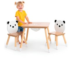 Mamabrum Montessori Houten Kindertafel met Opbergvak – 2 Stoelen in Beren Design – MAM261 CHAIR SET – Educatieve Speeltafel & Stoelenset voor Kinderen 3–6 jaar