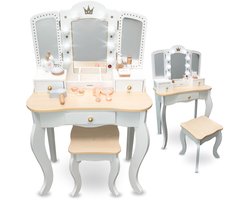 Mamabrum XXL Houten Kaptafel met LED-Verlichting, Krukje en Accessoires voor Kinderen