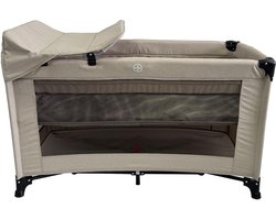 MamaLoes Deluxe Campingbed incl. Aankleedvlak - Met Bodemverhogen & Inclusief Matras - Raff Taupe