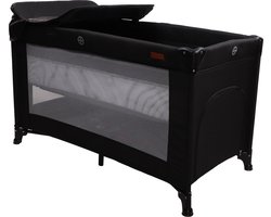 MamaLoes Deluxe Campingbed incl. Aankleedvlak - Met Bodemverhogen & Inclusief Matras - Raff Zwart