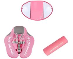 Mambobaby - compleet roze - zonnescherm en voetensteun - Baby drijfband met schaduwscherm - Baby float - Zwemtrainer - Niet opblaasbaar - Roze