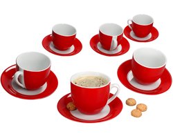 MamboCat MamboCat Set van 6 Variant koffiekoppen schotels ROOD