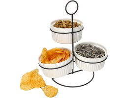 MamboCat Set van 3 BIANCA schalen wit met zwarte metalen standaard – 90422