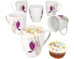 MamboCat Set van 6 koffiemokken handvat VIOLA porselein 6 personen