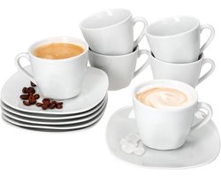 MamboCat Set van 6 LOTTA koffiekopjes 170ml schotels wit porselein