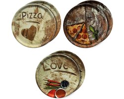 MamboCat Set van 6 pizzaborden Ø 33,3 cm volledige decoratie motieven favoriete olijven & Salami pizza I grote borden van porselein voor het maken van pizza en co of voor het serveren als worst en kaasplateaus