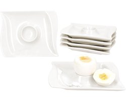 MamboCat Set van 6 porseleinen eierdopjes met IVORY dienblad voor 6 personen