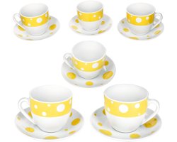 MamboCat Set van 6 PULA GEEL porseleinen kop en schotel 6 personen