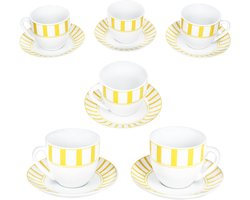 MamboCat Set van 6 SPLIT GEEL koffiekopje schotel porselein 6 personen