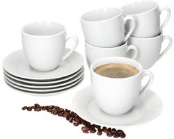 MamboCat Set van 6 TOMMY koffiekopjes schotel wit porselein