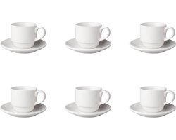Mammoet - Budgetline - Kop en schotel - Brede rand - 6 stuks - 20 cl - Wit - Porselein - Koffiekopjes