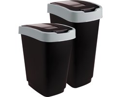 Mammoet - Titan - Prullenbak - Set van 2 - Draaideksel - 50 L & 25 L - Zwart - Kunststof - Afvalbak
