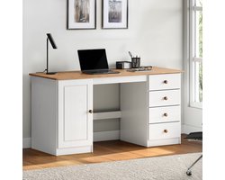 MANAGER bureau, wit/eiken - bureau met 4 laden en legplank, computerbureau met opbergruimte gemaakt van massief grenenhout, PC-bureau, klassiek-ambient