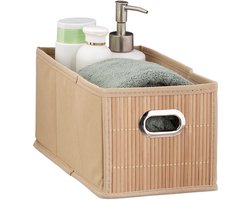 mand badkamer - opvouwbaar - bamboe - stof - voor speelgoed - 14 x 15 x 31 cm - natuur