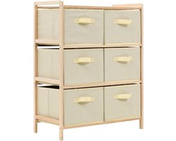 Mand-commode met 6 stoffen manden, bijzetkast, sideboard, buffetkast, opbergkast, bureaukast, bureau, kast, geschikt voor kantoor, woonkamer, slaapkamer, werkkamer, cederhout, beige