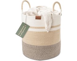Mand EMILIA Ø 41 x H 46 cm Lichtbruin/Wit - Gevlochten Katoenen Opbergmand en Wasverzamelaar