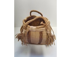 Mand - Hand Made - Decoratie - Handvaten - 16x23x23cm - Bruin - Jute.